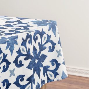 Blue Floral Moroccan Tile Pattern Tablecloth