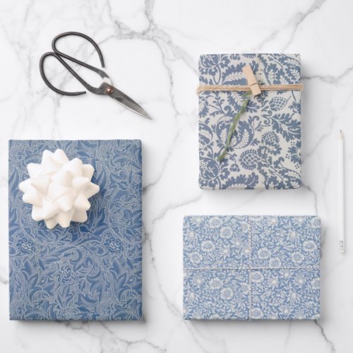Blue Floral Morris Patterns with Vintage Flowers  Wrapping Paper Sheets