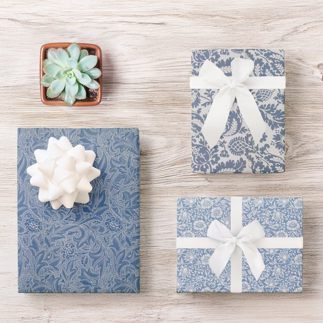 Blue Floral Morris Patterns with Vintage Flowers  Wrapping Paper Sheets (Creator Uploaded)