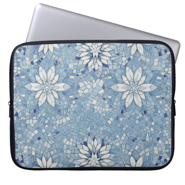 blue floral mosaic laptop sleeve (Front)