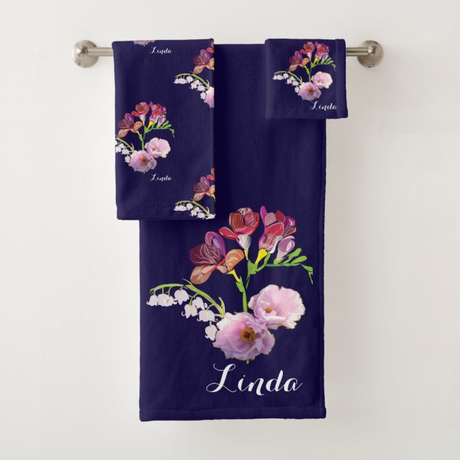 Blue Floral Mother's Day Bath Towel Set (Insitu)