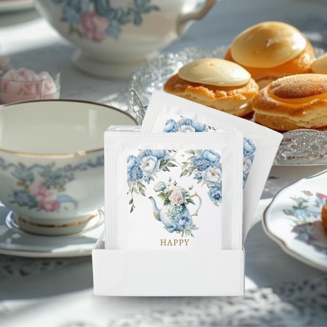 Blue Floral Mother's Day Favor Gift Tea Bag Drink Mix (Elegant Blue Floral Teapot Happy Mother's Day Tea Bag)