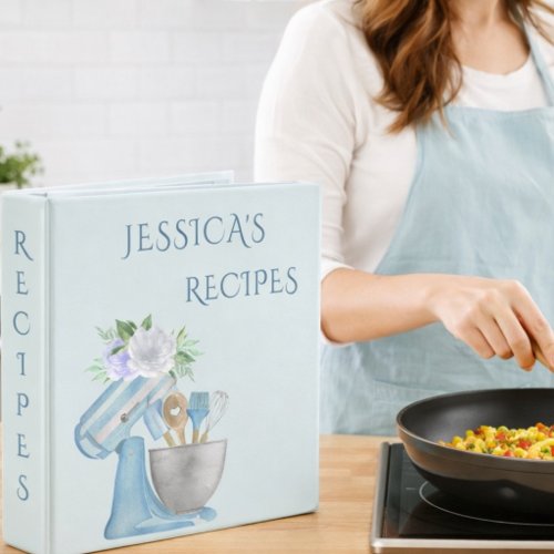 Blue Floral Mother's Day Keepsake Gift Recipe 3 Ring Binder