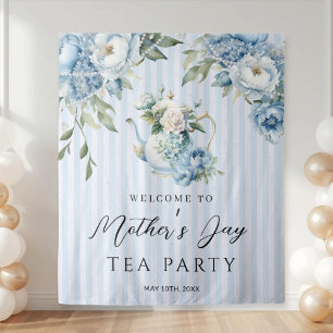Blue Floral Mother's Day Tea Party Backdrop
