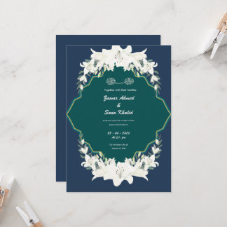 Blue floral Muslim wedding invitation Editable