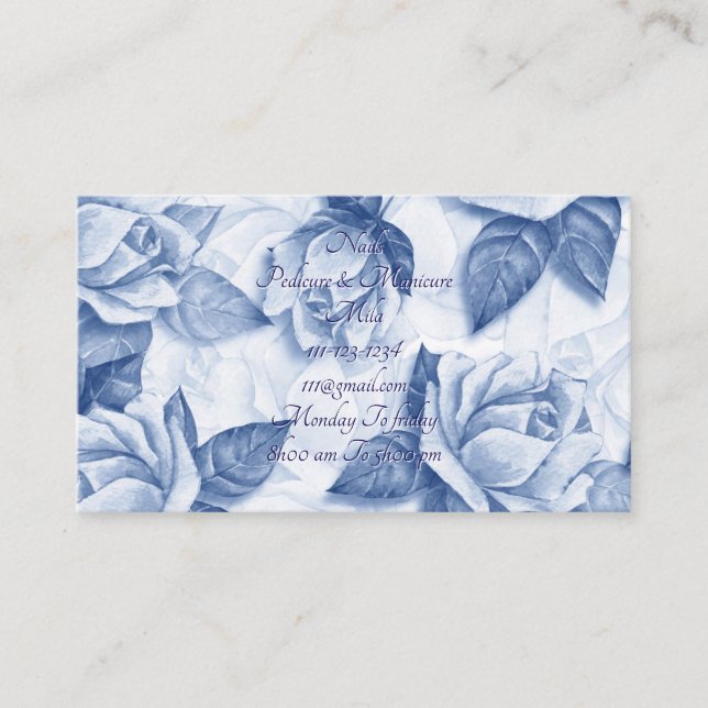 Blue floral nail salon business card (Front)