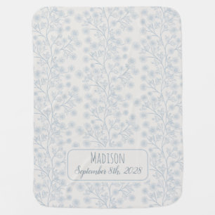 Blue Floral Name Birth Date Baby Blanket