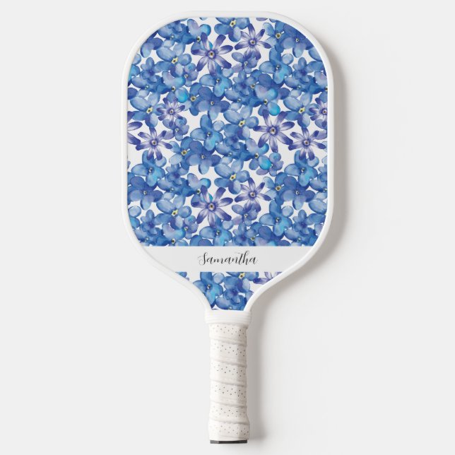 Blue Floral Name Pickleball Paddle (Front)