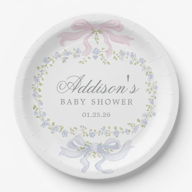 Blue Floral Napkins Paper Plates (Front)
