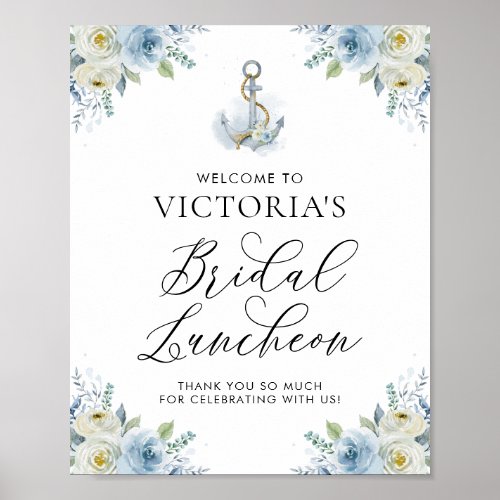 Blue Floral Nautical Bridal Luncheon Welcome Poster