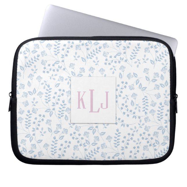 Blue Floral Neoprene Laptop Sleeve 10 inch (Front)