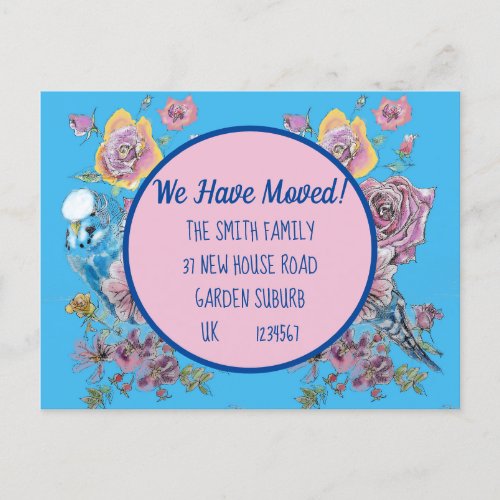 Blue Floral New Address Postcard We Are Moving Postcard