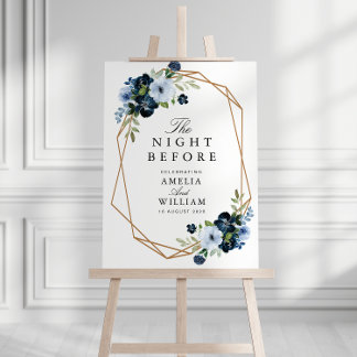 blue floral Night before wedding rehearsal sign