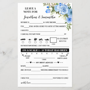 Blue Floral Note for Couple Wedding Reception Card Flyer