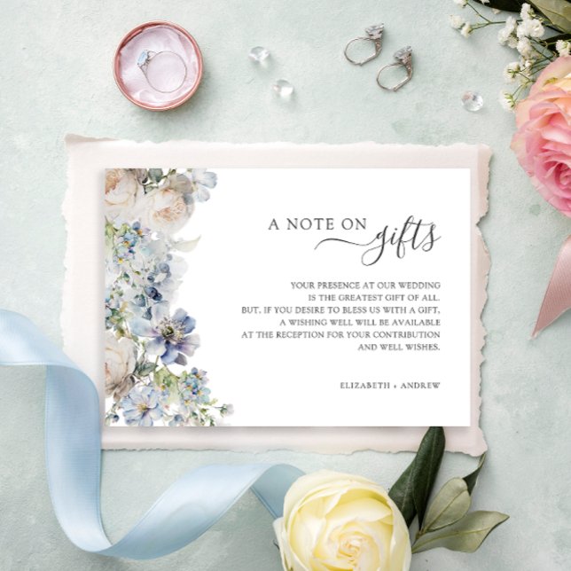 Blue Floral Note on Gifts Wedding Wishing Well  Enclosure Card (Creator Uploaded)