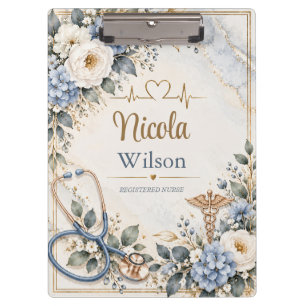 Blue Floral Nurse Monogram Clipboard