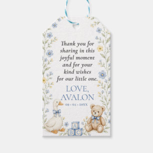 Blue Floral Nursery Baby Shower Thank You Favor Gift Tags