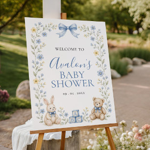 Blue Floral Nursery Baby Shower Welcome Foam Board