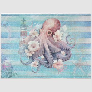 Blue Floral Octopus Decoupage Paper: Nautical Tissue Paper