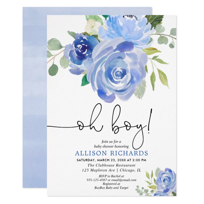 blue floral baby shower invitations