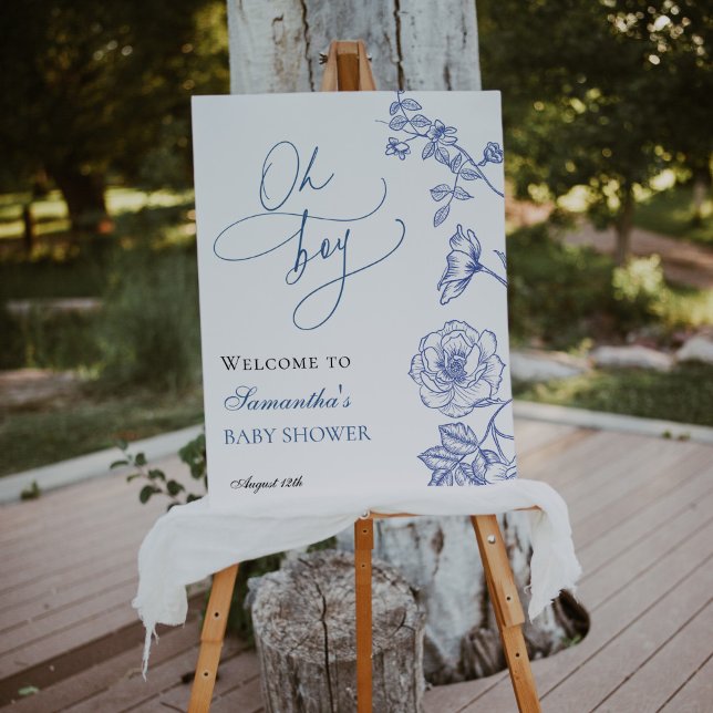 Blue Floral Oh Boy Baby Shower Welcome Foam Board (Creator Uploaded)