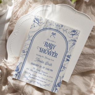 Blue Floral Ornament Vintage Baby Shower Invitatio Invitation