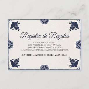 Blue Floral Otomi Simple Fiesta Spanish Wedding Enclosure Card