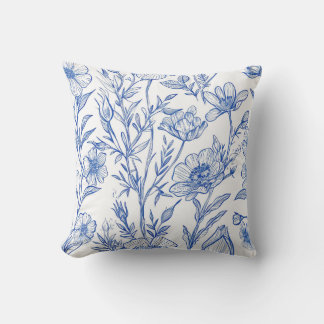 Blue Floral Outdoor Pillow