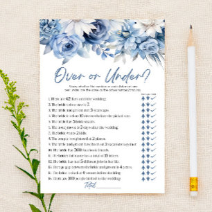 Blue Floral Over or Under Bridal Shower Game Stationery