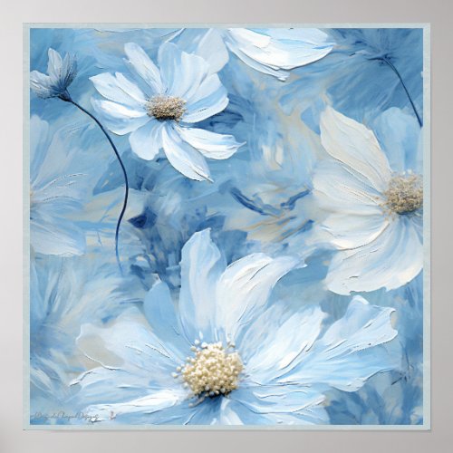 Blue Floral Painting Square Poster 3 of 3