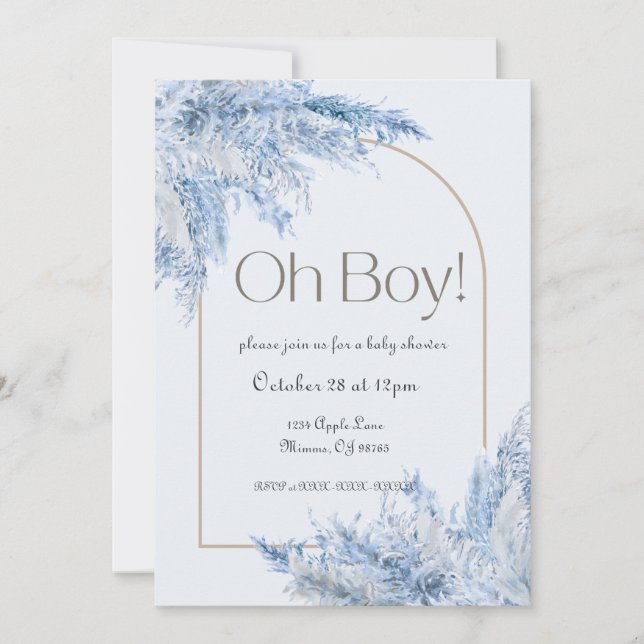 Blue Floral Pampas Baby Shower Invitation (Front)