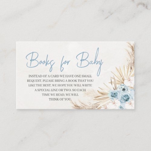 Blue Floral Pampas Grass Baby Shower Book for Baby Enclosure Card