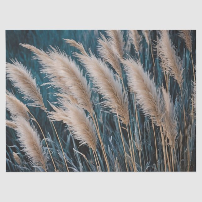 Blue Floral Pampas Grass Tissue Paper (Front)