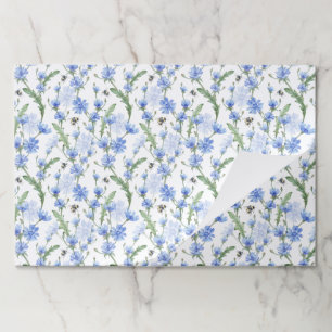 Blue Floral Paper Placemats, Botanical Party Mats