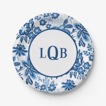 Blue Floral Paper Plates by angelworks at Zazzle