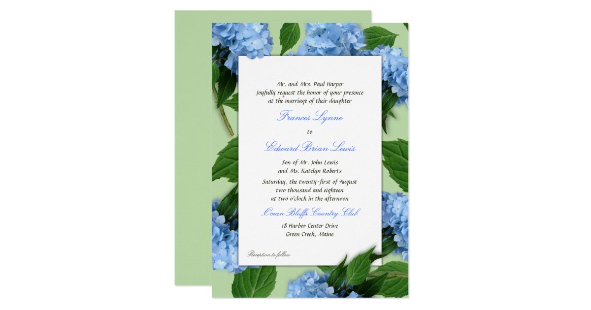 Blue Floral Parents Names Wedding Invitation | Zazzle.com