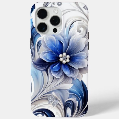 Blue Floral Pastel Soft Design iPhone 15 Pro Max Case