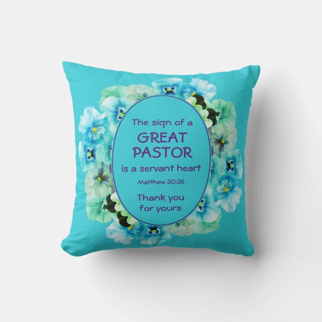 Blue Floral Pastor Appreciation Throw Pillow (Front)