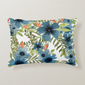 Blue floral pattern accent pillow