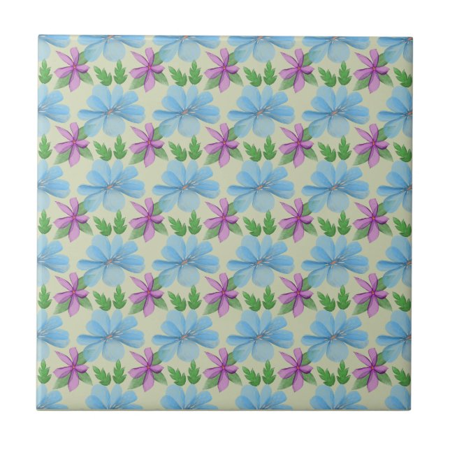 Blue Floral Pattern Aesthetic | Watercolor Flower  Ceramic Tile (Front)