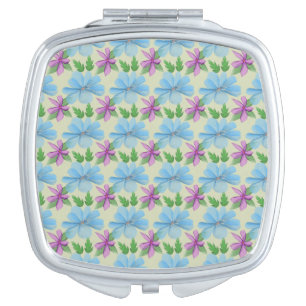Blue Floral Pattern Aesthetic Watercolor Flower Compact Mirror
