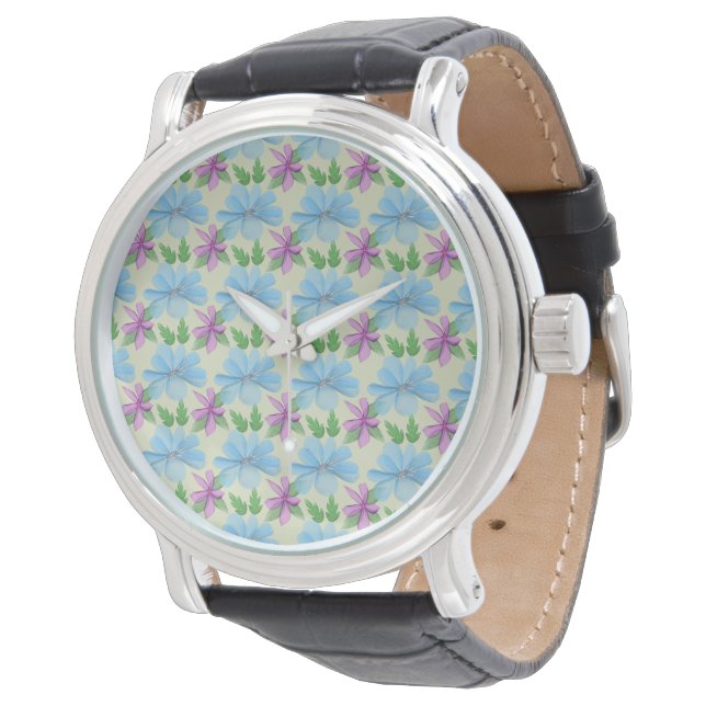 Blue Floral Pattern Aesthetic | Watercolor Flower  Watch (Angled)