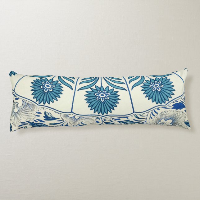 Blue Floral Pattern Antique Asian Design Body Pillow (Back)