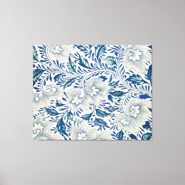 Blue Floral Pattern Antique Asian Design Canvas Print (Front)