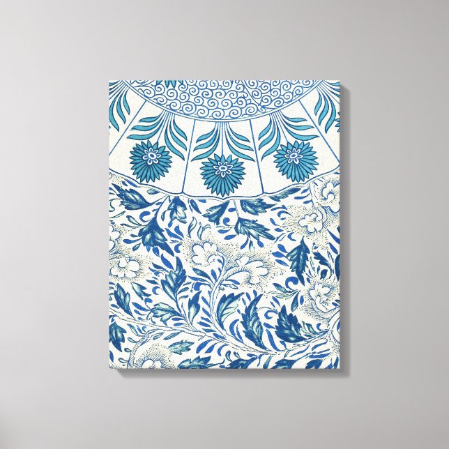Blue Floral Pattern Antique Asian Design Canvas Print (Front)