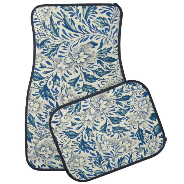 Blue Floral Pattern Antique Asian Design Car Floor Mat (Set)