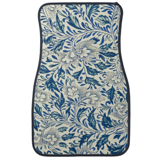 Blue Floral Pattern Antique Asian Design Car Mat (Front)