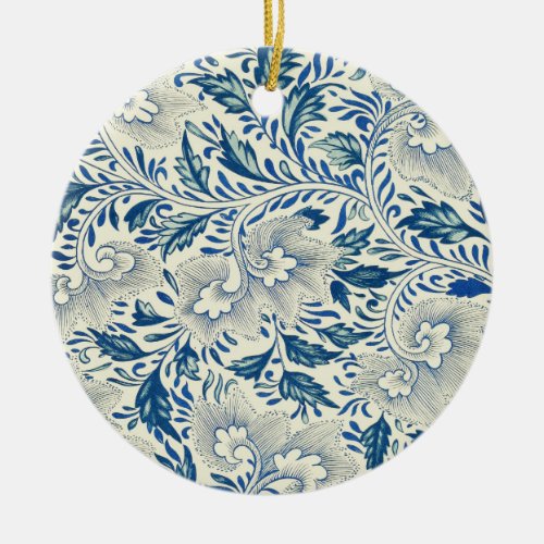 Blue Floral Pattern Antique Asian Design Ceramic Ornament