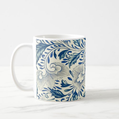 Blue Floral Pattern Antique Asian Design Coffee Mug