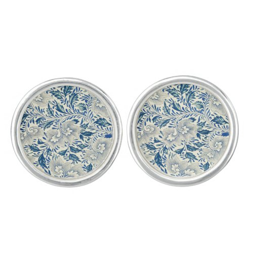 Blue Floral Pattern Antique Asian Design Cufflinks